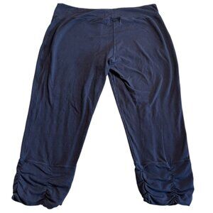 Soft Surroundings Navy Capri Leggings XL Stretch Ruched Hem Cotton Blend